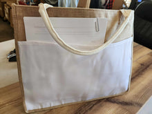 Load image into Gallery viewer, Burlap Jute Tote w/Pocket
